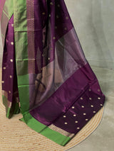Wine and green banarasi silk saree -PMR3D