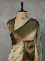Off white and green Georgette saree -LZ10