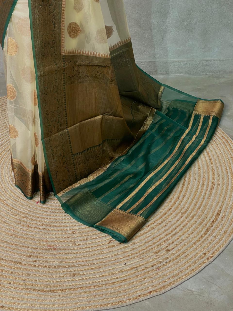 Off white and green Georgette saree -LZ10