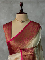 Off white and Magenta Organza saree -LZ10A