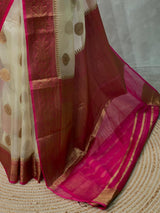 Off white and Magenta Organza saree -LZ10A