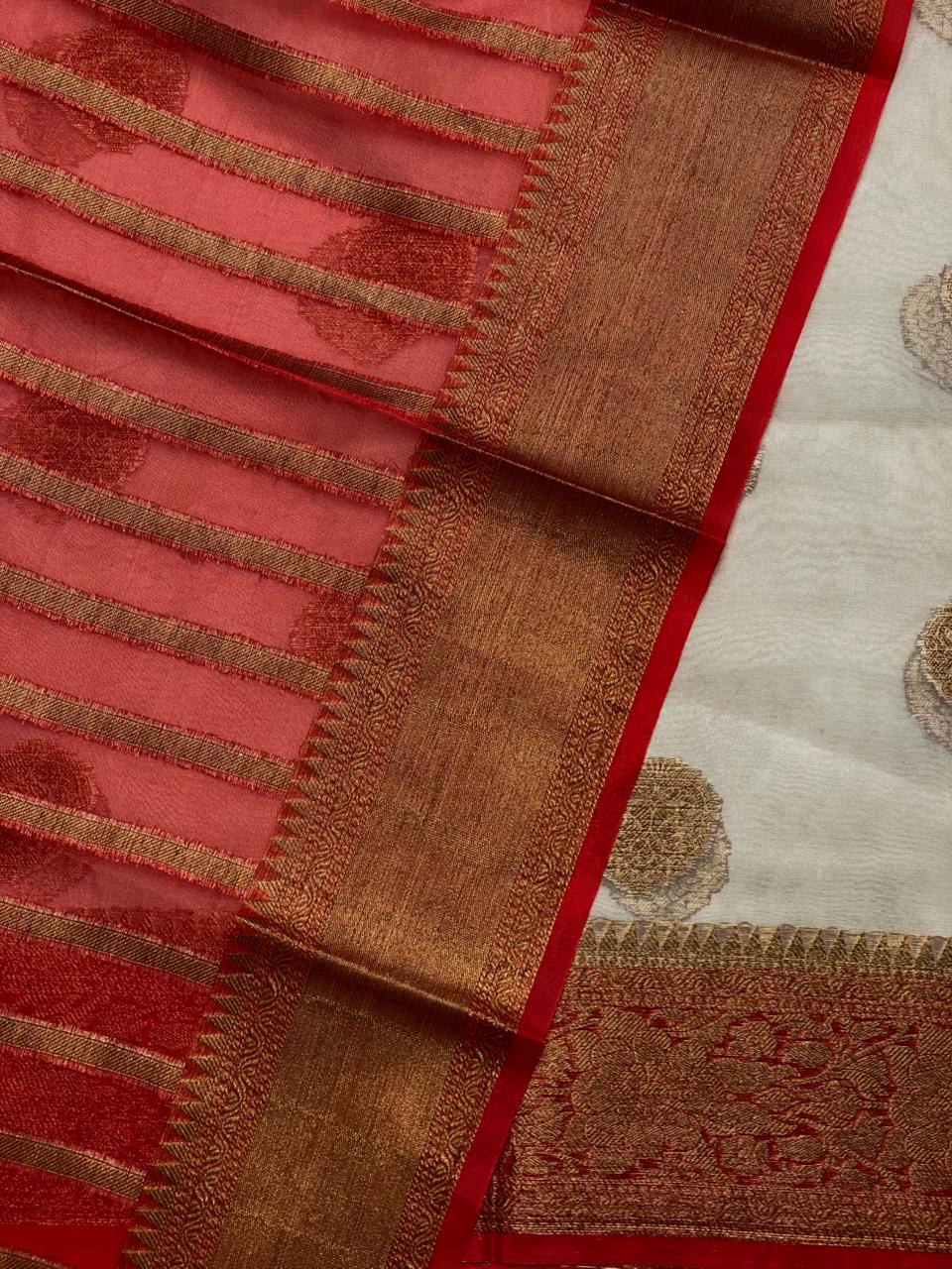 Off white and Red Georgette saree -LZ10B