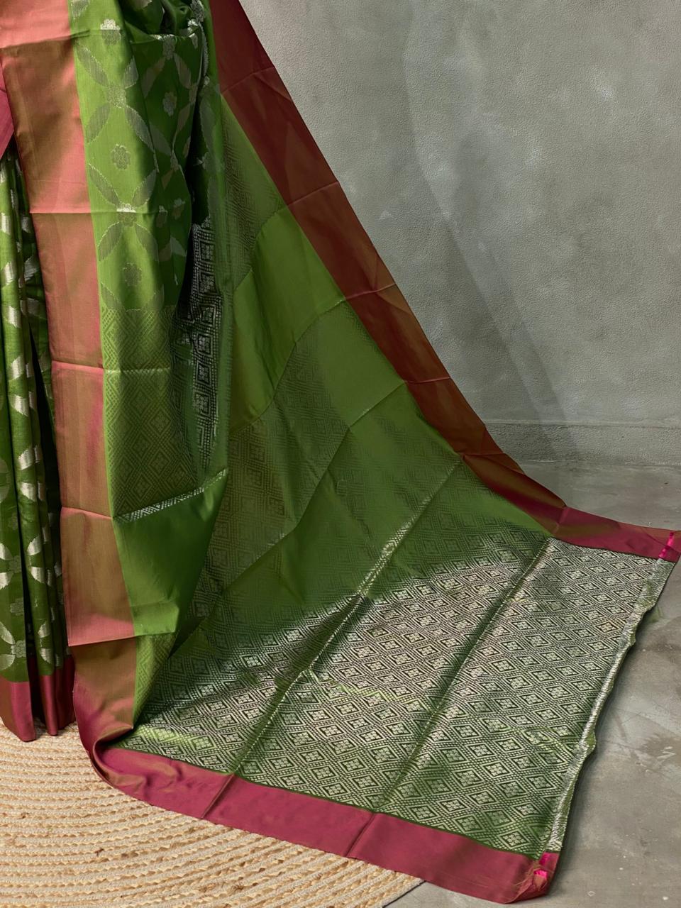 Parrot Green semi Banarasi silk saree -PMR1A