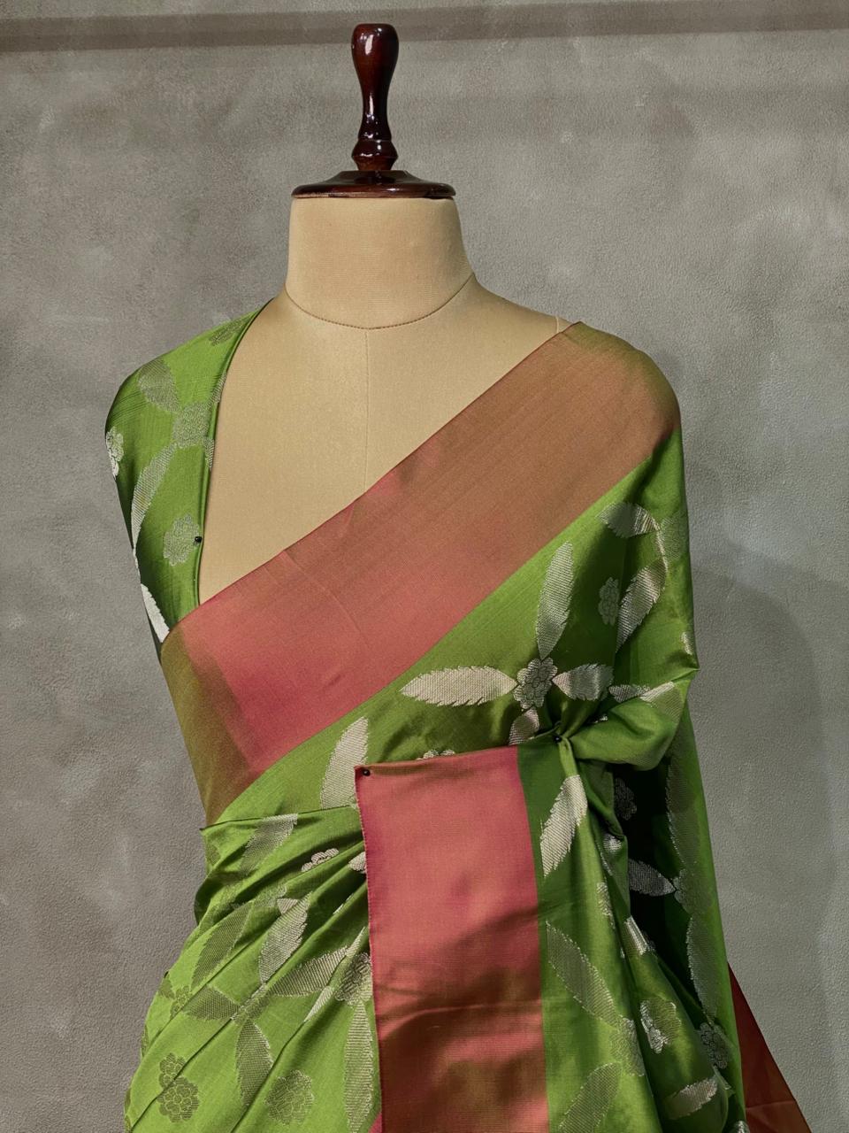 Parrot Green semi Banarasi silk saree -PMR1A