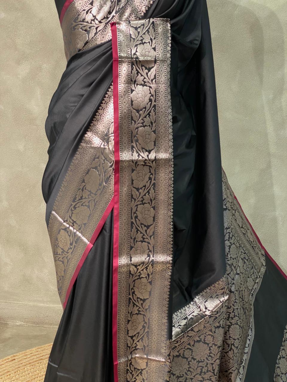 Black katan Banarasi silk saree- PIH38A