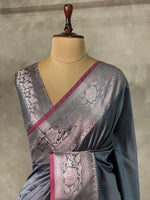 Grey katan Banarasi silk saree- PIH38B
