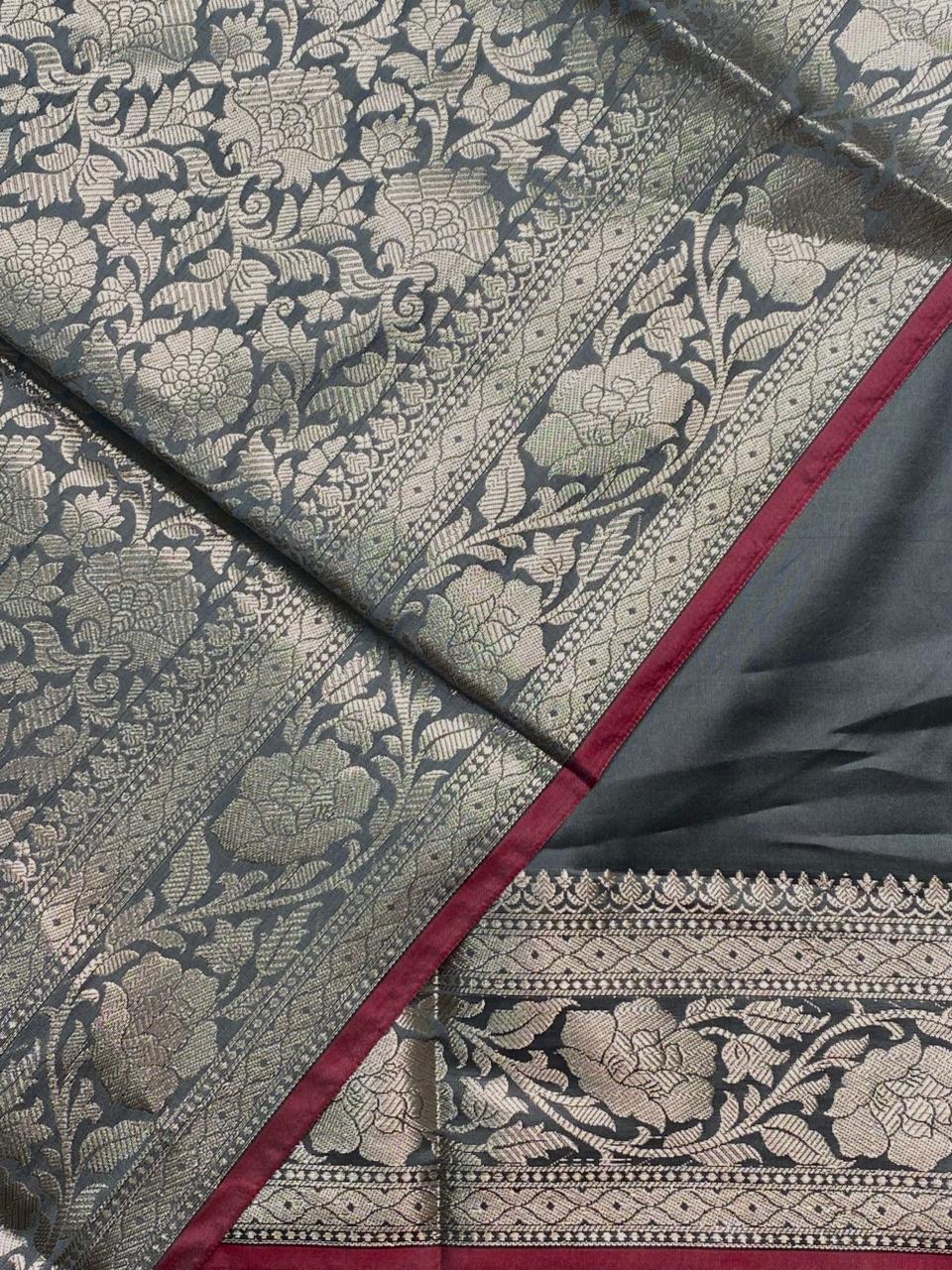 Grey katan Banarasi silk saree- PIH38B