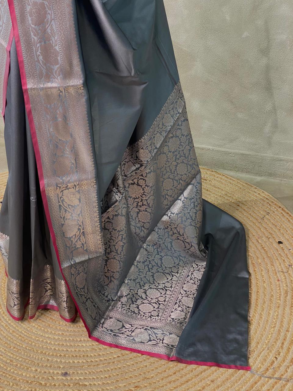 Grey katan Banarasi silk saree- PIH38B