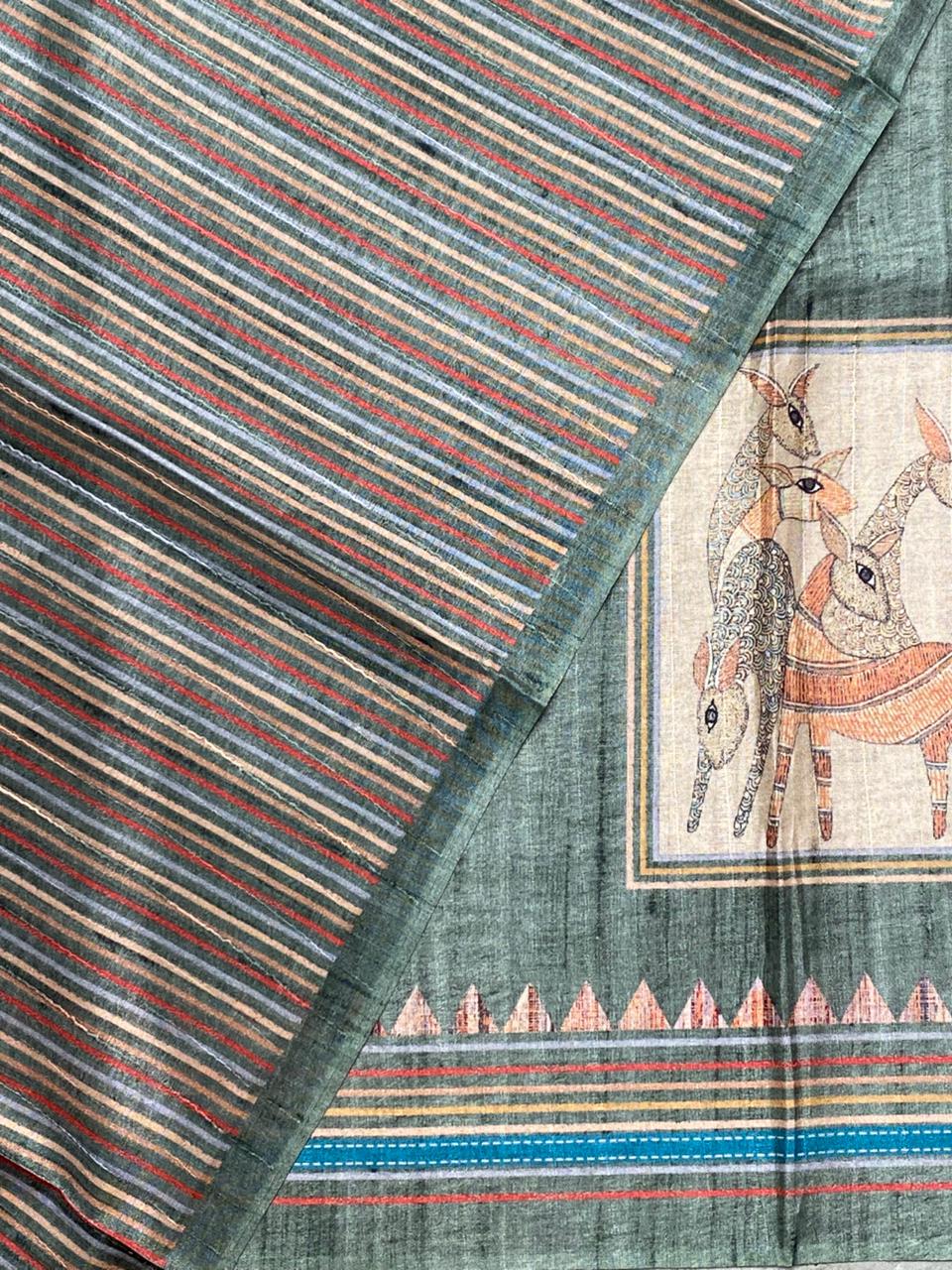 moss green Semi tusser silk saree - KRUPT5