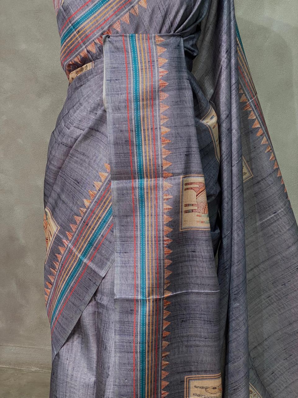 Grey Semi tusser silk saree - KRUPT7