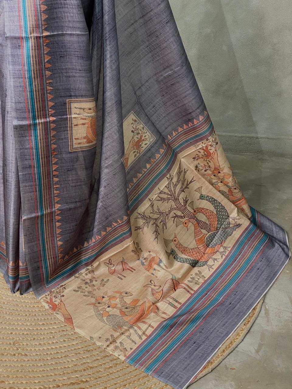 Grey Semi tusser silk saree - KRUPT7