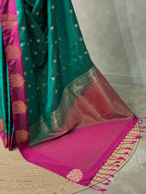 Peacock blue and Magenta pure soft silk saree - PSOFTD3