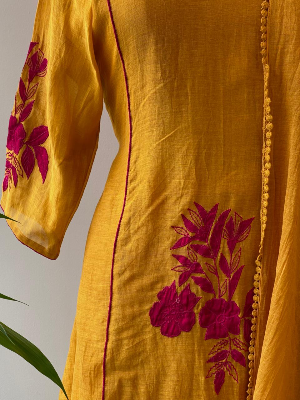 Yellow and magenta mul chanderi salwar set -SMUL3 -SIZE40