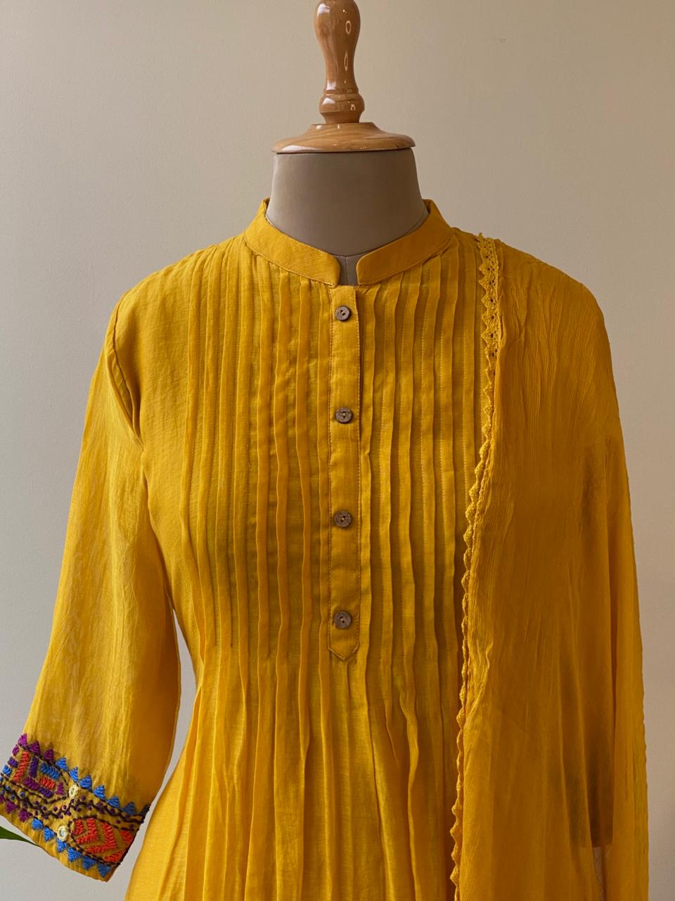 Yellow Pure mul chanderi salwar set -SMUL4 -SIZE40