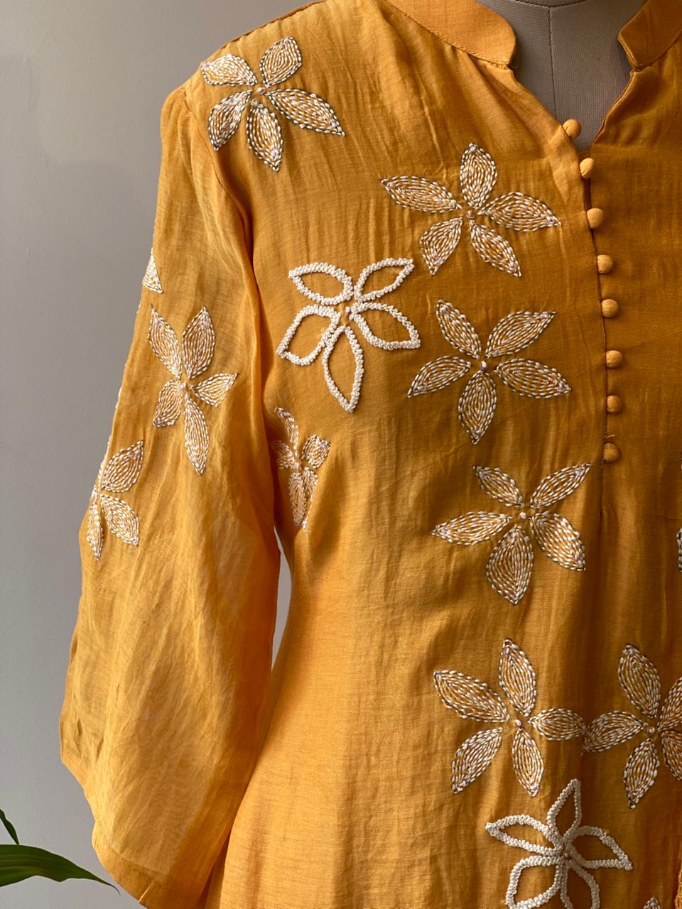 Yellow Pure mul chanderi salwar set -SMUL5 -SIZE44