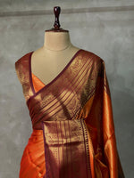 Orange and Deep Maroon Banarasi silk saree- PIH39C