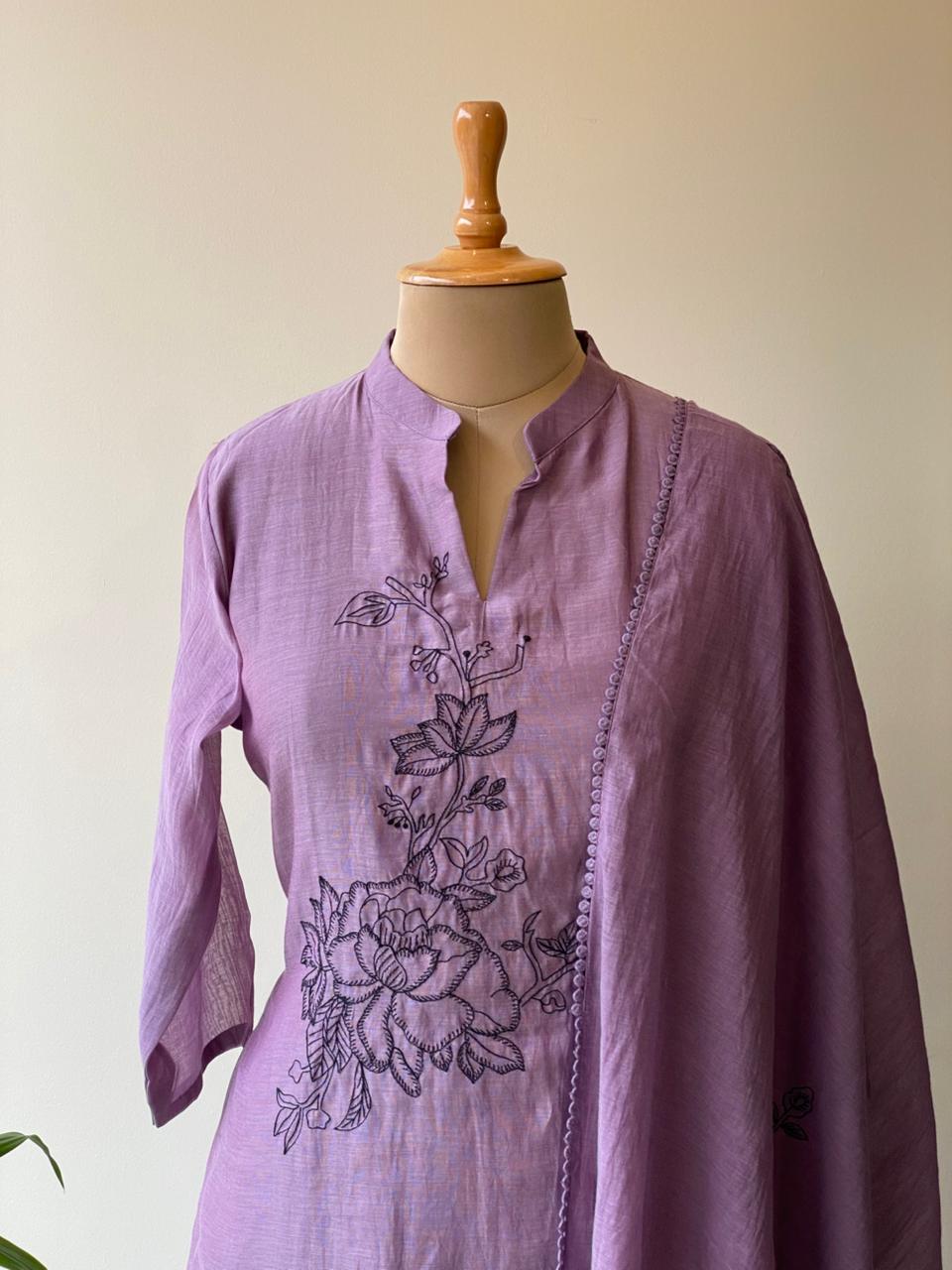 Lavender Pure mul chanderi salwar set -SMUL13-SIZE42