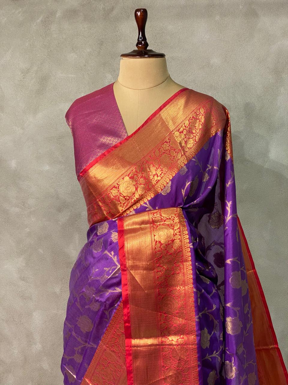 Violet and red Banarasi silk saree- PIH40