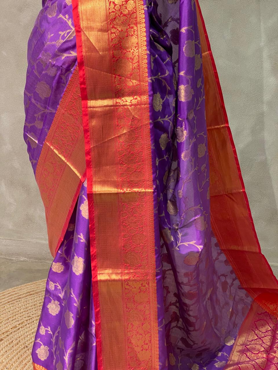 Violet and red Banarasi silk saree- PIH40