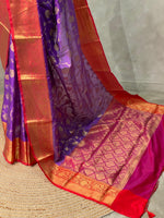 Violet and red Banarasi silk saree- PIH40