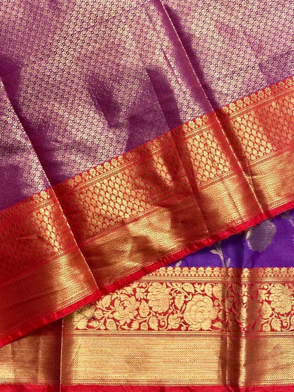 Violet and red Banarasi silk saree- PIH40