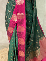 Bottle green and Magenta pure soft silk saree - PSOFTD6
