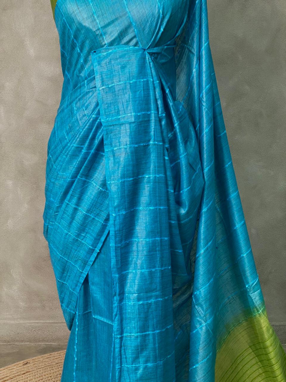 Blue and Green Tusser silk saree -SOT19