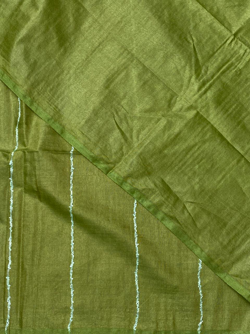 Olive Green Tusser silk saree -SOT9