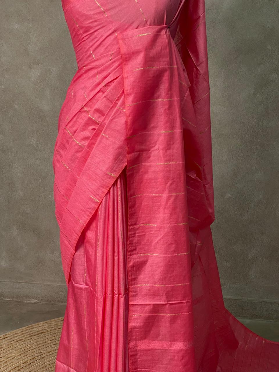 Dark Pink Tusser silk saree -SOT10