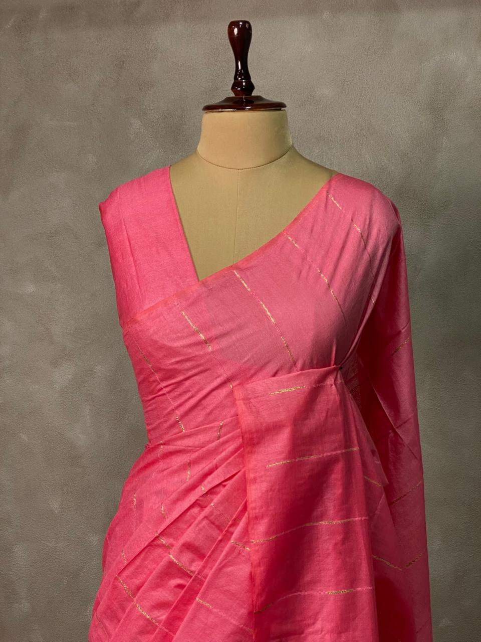 Dark Pink Tusser silk saree -SOT10