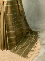 Moss green Tusser silk saree -SOT11