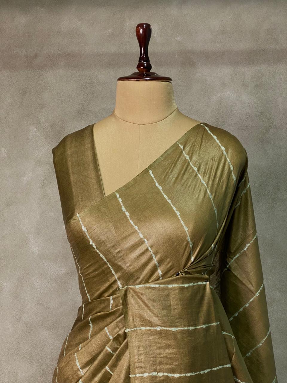 Moss green Tusser silk saree -SOT11
