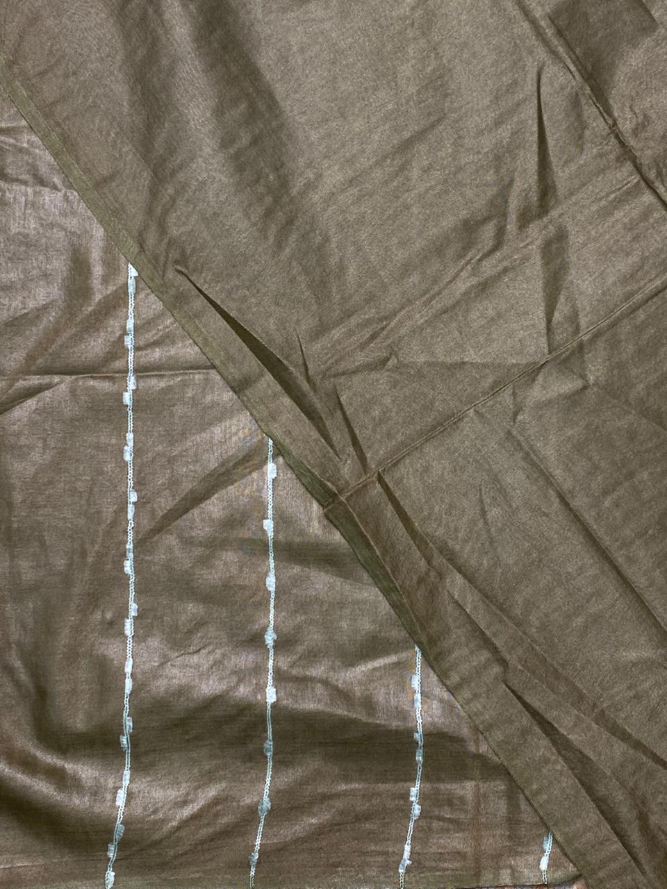 Moss green Tusser silk saree -SOT11