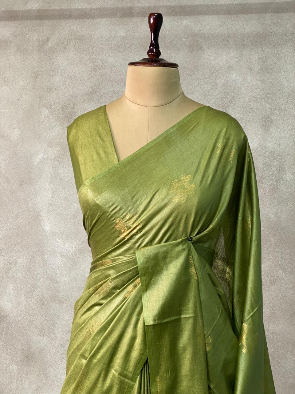 Olive Green Tusser silk saree -SOT14