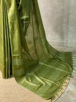 Olive Green Tusser silk saree -SOT14