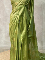 Olive Green Tusser silk saree -SOT14