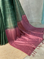 Moss green and onion pink Tusser silk saree -SOT18