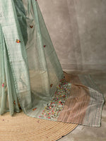 Pastal Bluish green jute tissuesaree -VR2C