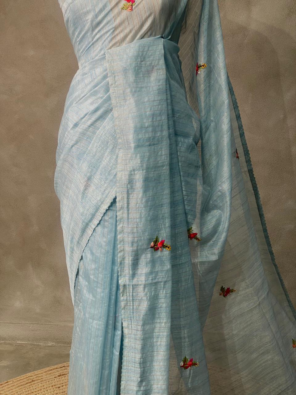 Pastal Blue jute tissuesaree -VR2D