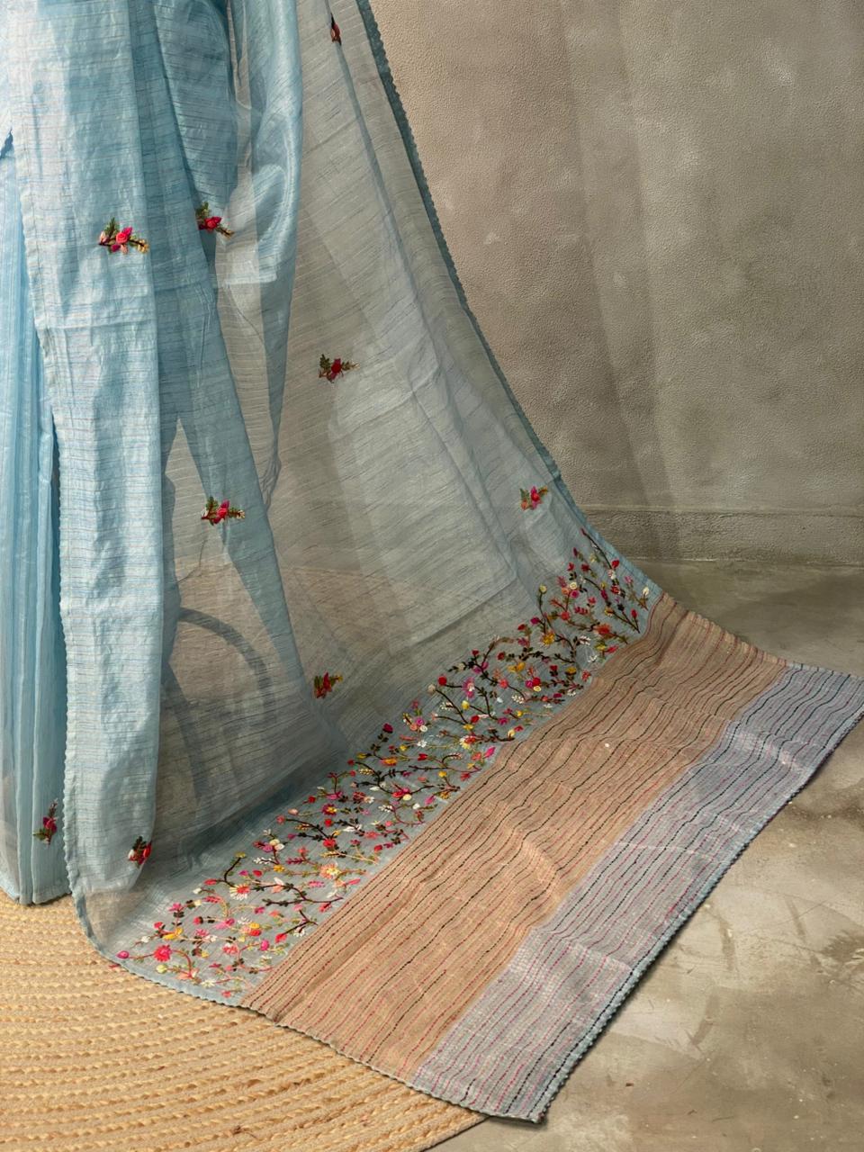 Pastal Blue jute tissuesaree -VR2D