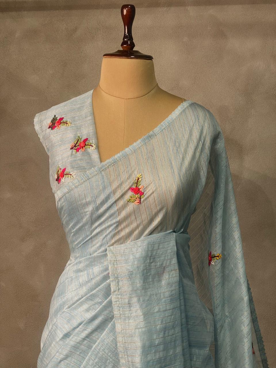 Pastal Blue jute tissuesaree -VR2D