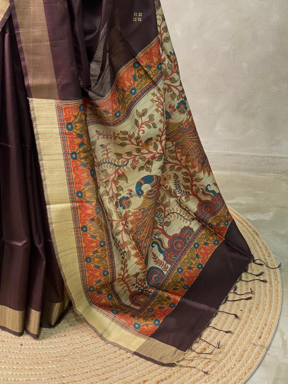 Brown chanderi cotton silksaree -KRUPB