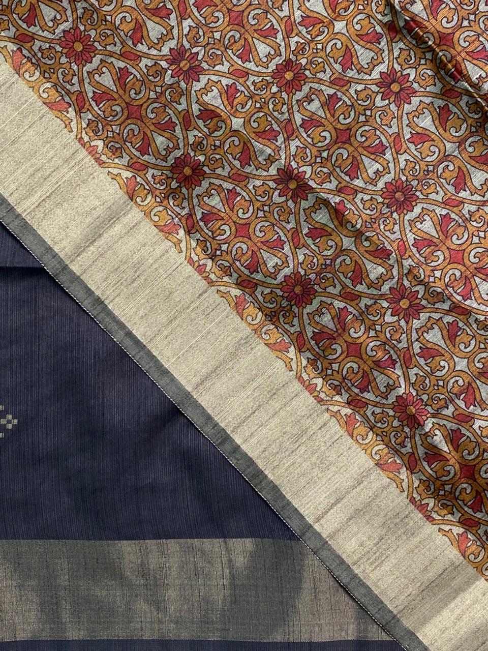 Grey Chanderi cotton silksaree -KRUPB1