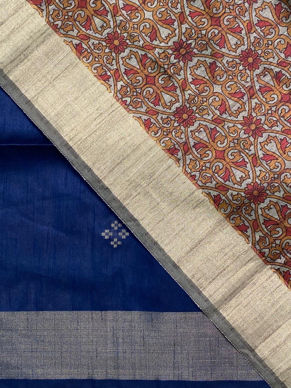 Blue Chanderi cotton silksaree -KRUPB2