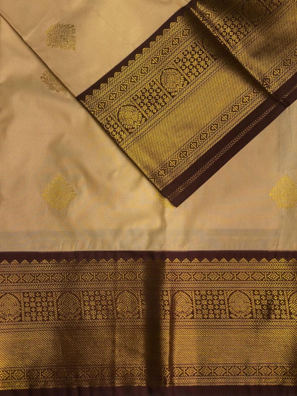 Beige and Deep purple kanchipuram silk saree- PSSR248