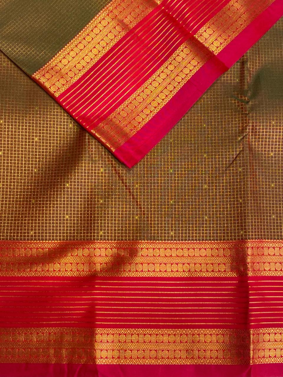 Olive Green and magenta kanchipuram silk saree- PSSR253