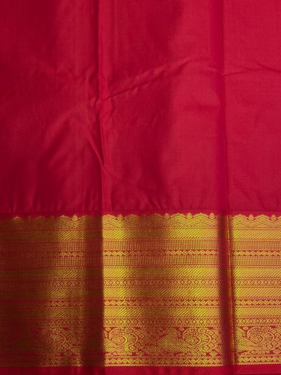 Beige and red kanchipuram silk saree- PSSR256