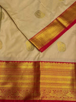 Beige and red kanchipuram silk saree- PSSR256