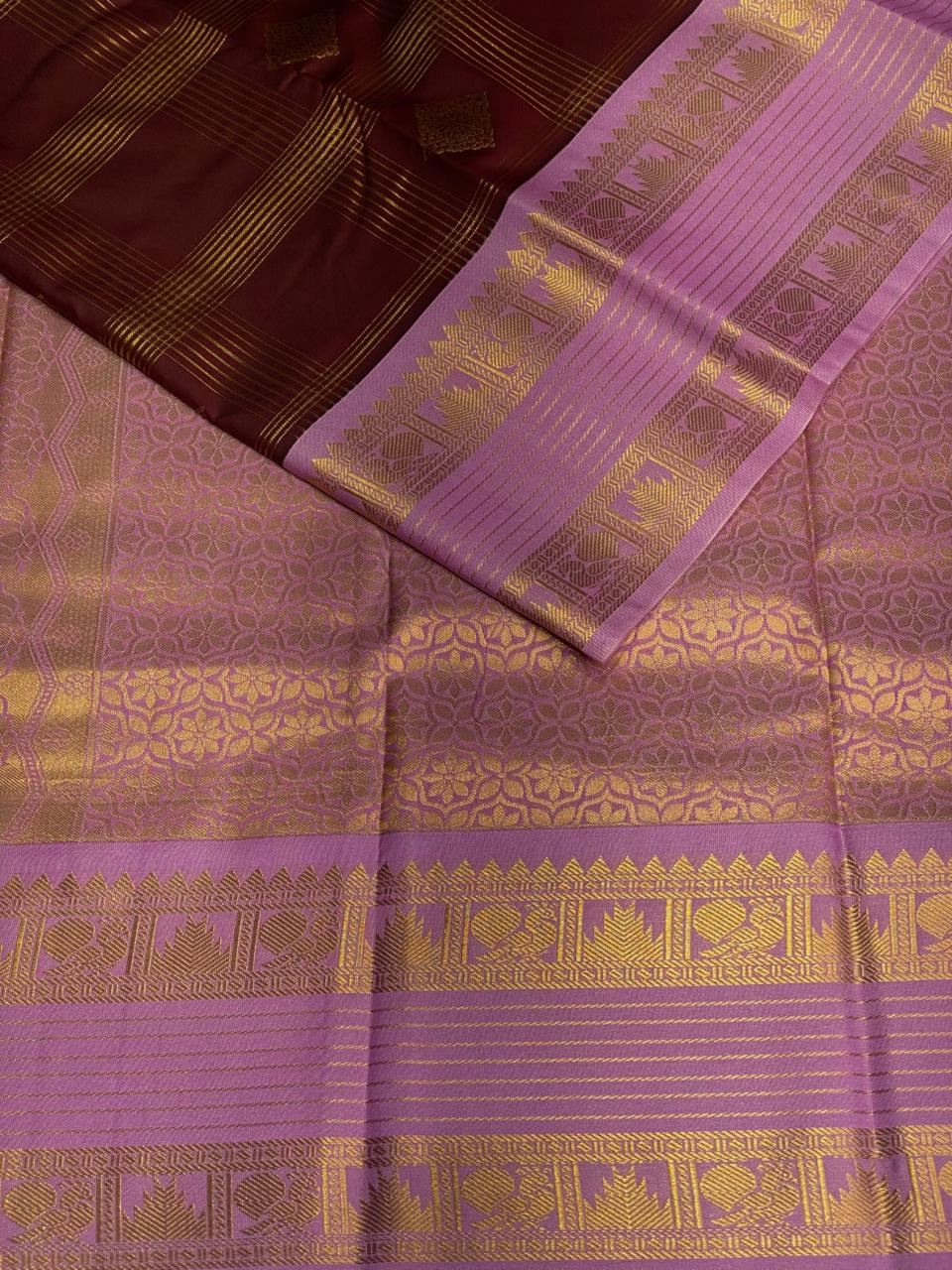Maroon and Lavender kanchipuram silk saree- PSSR257