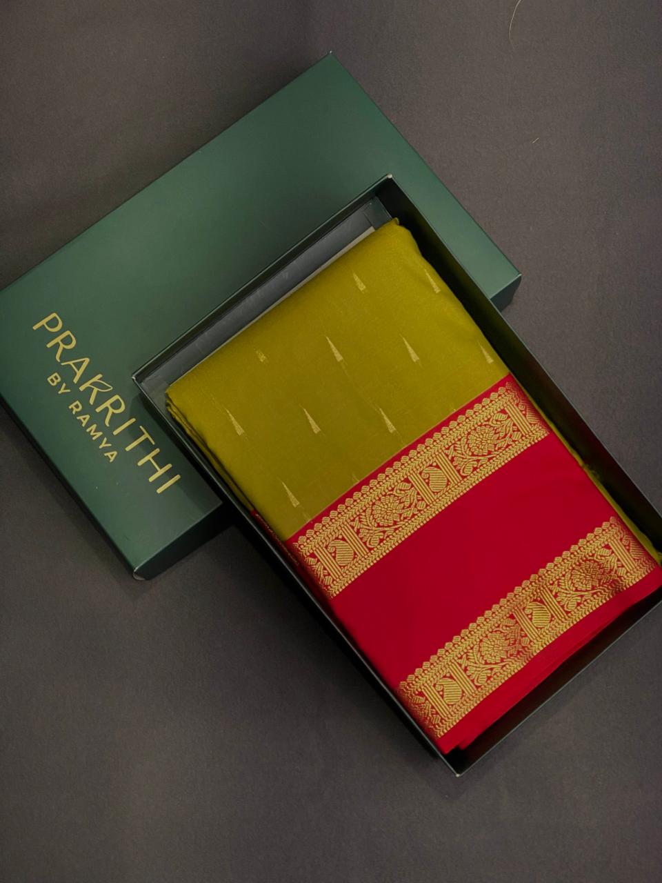 Olive Green and magenta kanchipuram silk saree- PSSR258